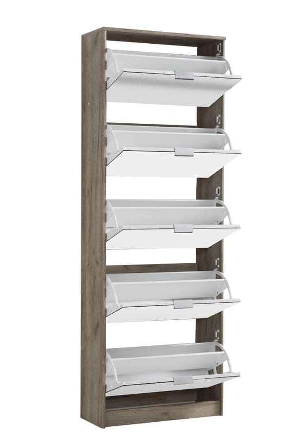 Sydney- 5 Drawer Mirrored and Oak Effect Shoe Storage Cabinet - 11008552
