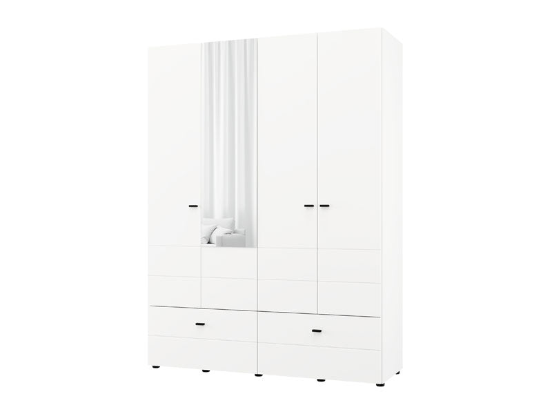Nevaris White Narrow 4 Door 2 Drawer Space-Saving 155cm Wide Combination Wardrobe - 11014883
