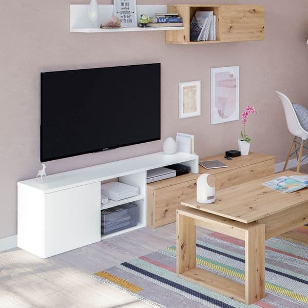 Chase Nordic Oak And White Large TV Entertainment Wall Unit Cabinet- 016647W