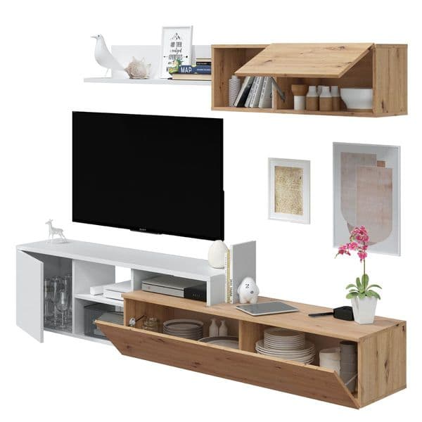 Chase Nordic Oak And White Large TV Entertainment Wall Unit Cabinet- 016647W