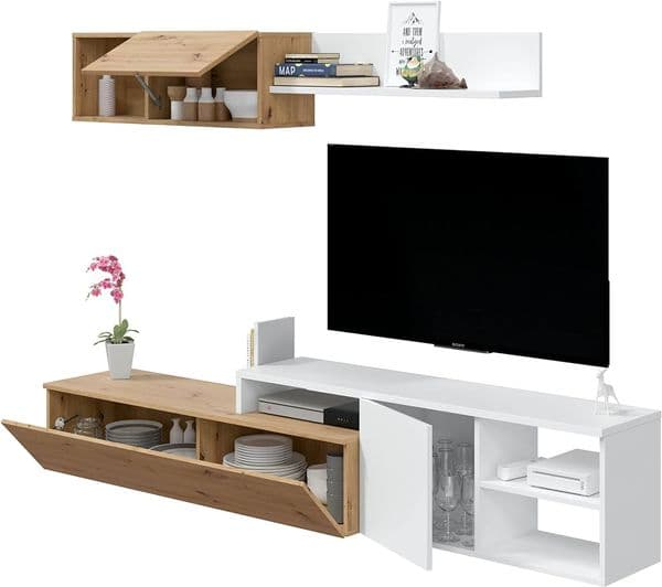 Chase Nordic Oak And White Large TV Entertainment Wall Unit Cabinet- 016647W