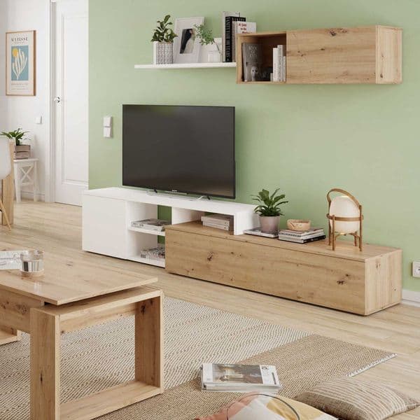 Chase Nordic Oak And White Large TV Entertainment Wall Unit Cabinet- 016647W