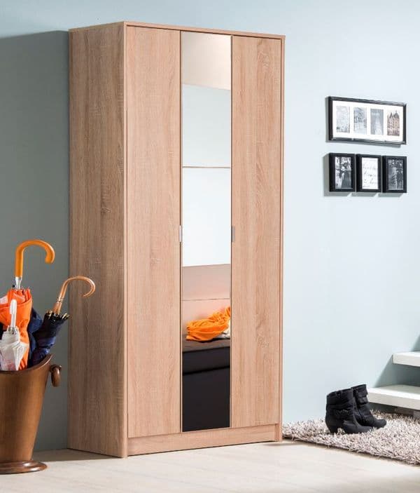 Santorini Oak Slim 3 Door Shallow Depth Wardrobe for Small Spaces- 11008731