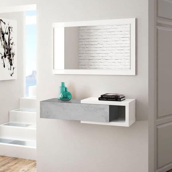 Jasper Concrete Grey Effect And White Wall Mounted Floating Shelf Hallway Storage Unit- 0L6743A