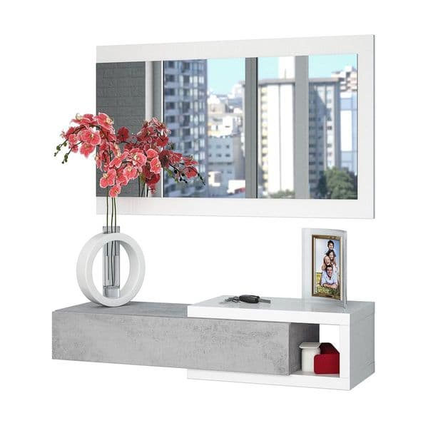 Jasper Concrete Grey Effect And White Wall Mounted Floating Shelf Hallway Storage Unit- 0L6743A