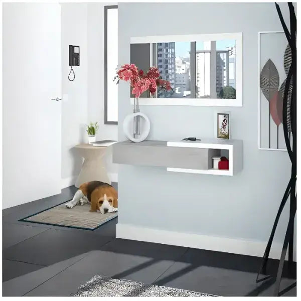 Jasper Concrete Grey Effect And White Wall Mounted Floating Shelf Hallway Storage Unit- 0L6743A