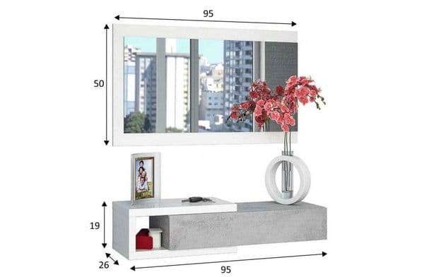 Jasper Concrete Grey Effect And White Wall Mounted Floating Shelf Hallway Storage Unit- 0L6743A