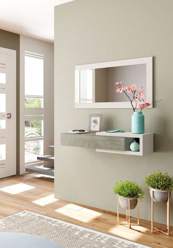 Jasper Concrete Grey Effect And White Wall Mounted Floating Shelf Hallway Storage Unit- 0L6743A
