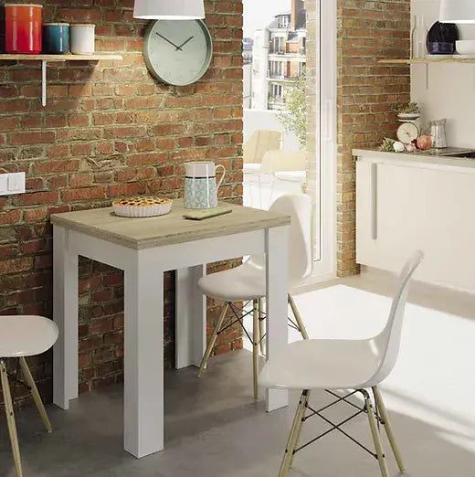 Grandeur White And Light Oak Effect Small Extending Dining Table- 0F4589A