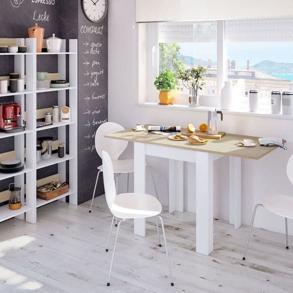 Grandeur White And Light Oak Effect Small Extending Dining Table- 0F4589A