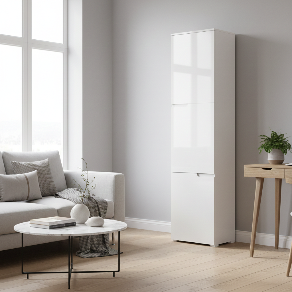 Serene Tall Bookcase with Doors in Glossed White S13