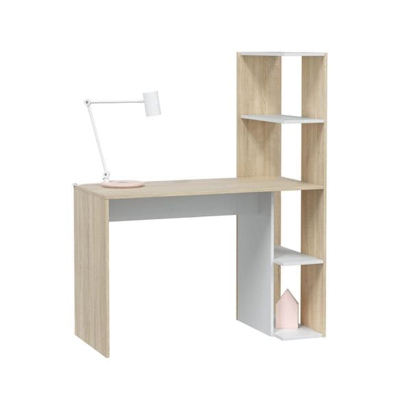 Kazia Artic White and Oak Modern Office Storage Desk with Bookcase Stand - 0F8318A