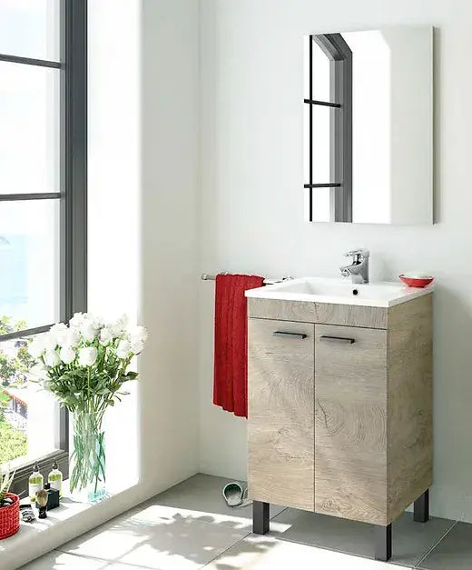 Sidi 500mm Oak Effect 2 Door Bathroom Vanity Cabinet with Sink And Mirror -305210C