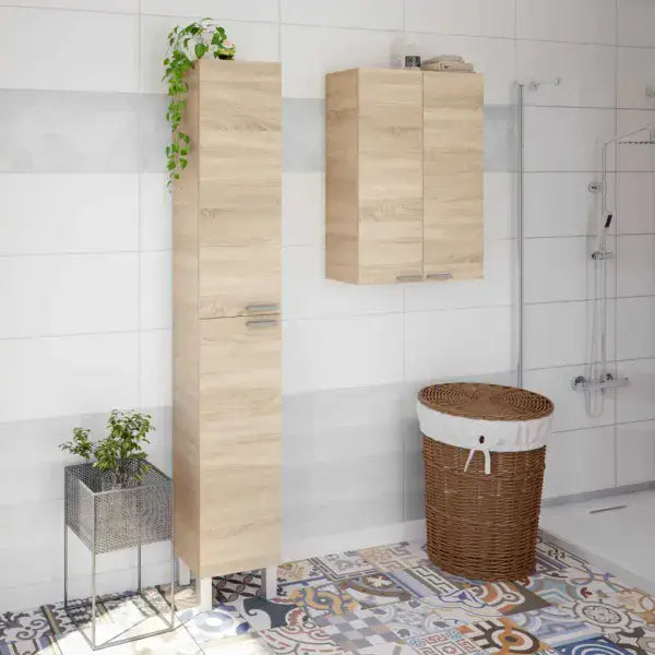 Pico Oak Effect 1 Door Small Wall Mounted Floating Bathroom Storage Cupboard-305270F
