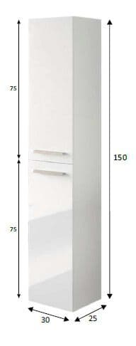 Sidi White Gloss 2 Door Wall Hung Floating Bathroom Storage Cupboard-305465BO