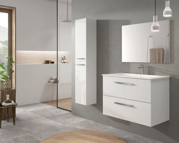 Sidi White Gloss 2 Door Wall Hung Floating Bathroom Storage Cupboard-305465BO