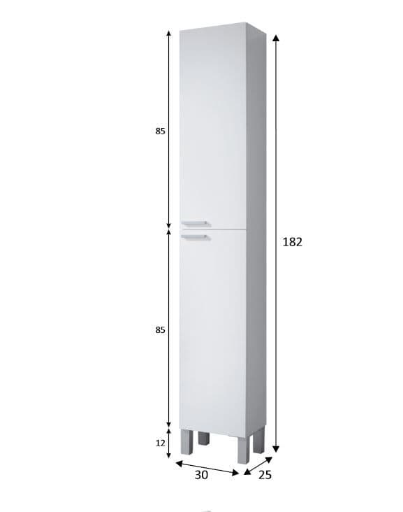 Sidi White Gloss Tall 30 x 182cm Free Standing Bathroom Cabinet- 305260BO