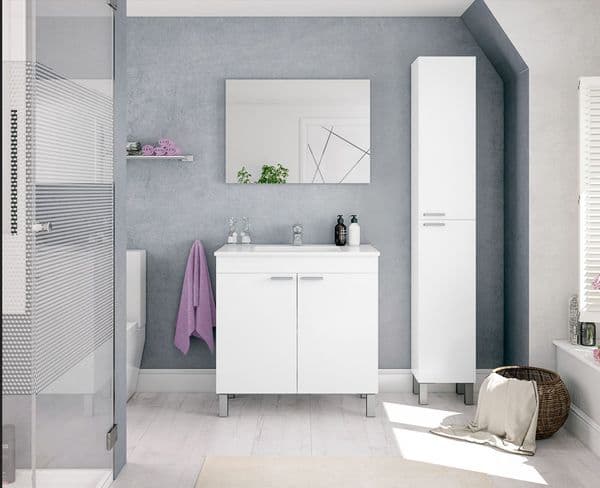 Sidi White Gloss Tall 30 x 182cm Free Standing Bathroom Cabinet- 305260BO