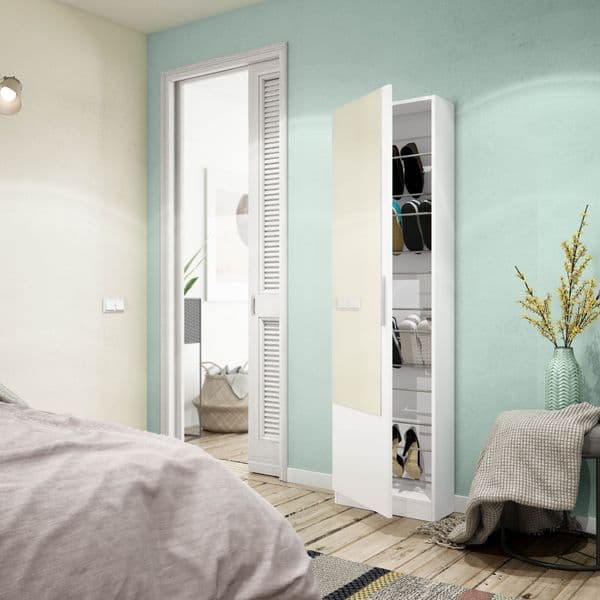 Swift Artic White Tall Shoe Cabinet 1 Mirrored Door 14-16 Pairs - 007864A