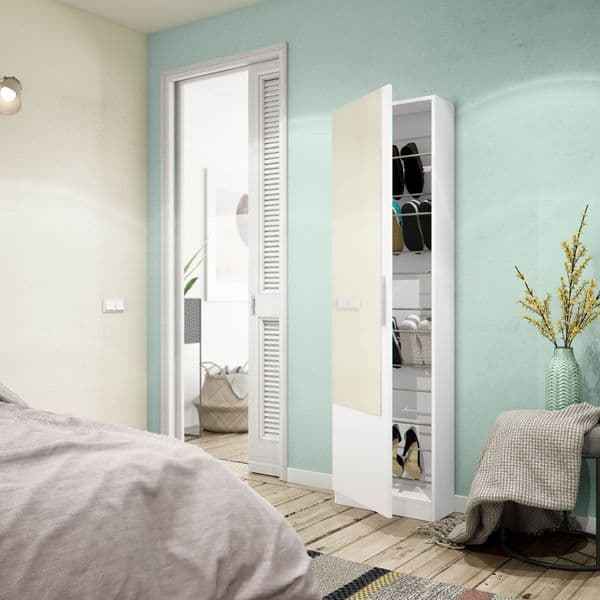 Swift Artic White Tall Shoe Cabinet 1 Mirrored Door 14-16 Pairs - 007864A