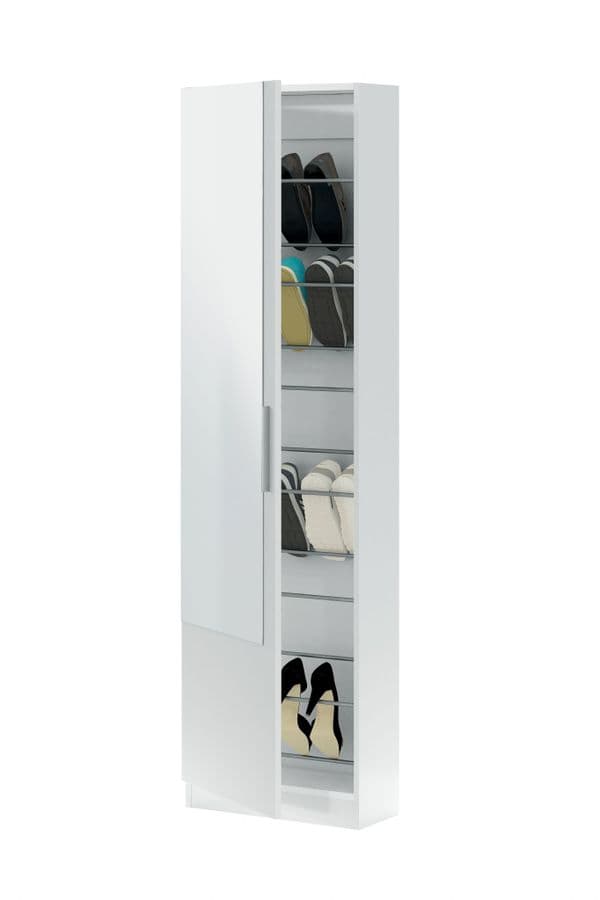 Swift Artic White Tall Shoe Cabinet 1 Mirrored Door 14-16 Pairs - 007864A