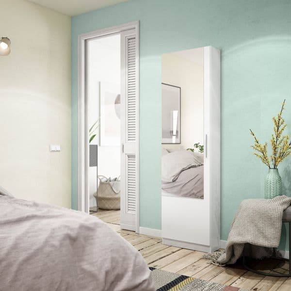 Swift Artic White Tall Shoe Cabinet 1 Mirrored Door 14-16 Pairs - 007864A