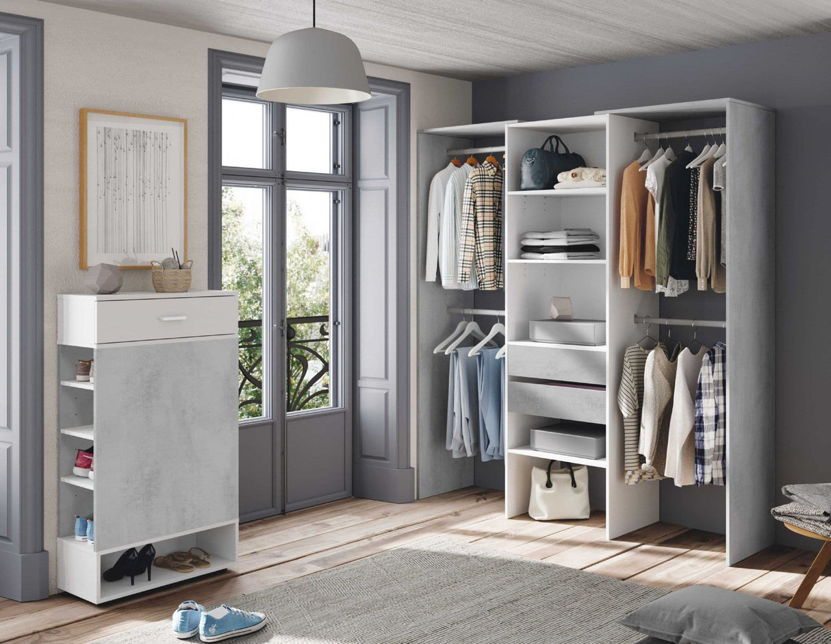 Flow Open Door Wardrobe in Ash Grey and White