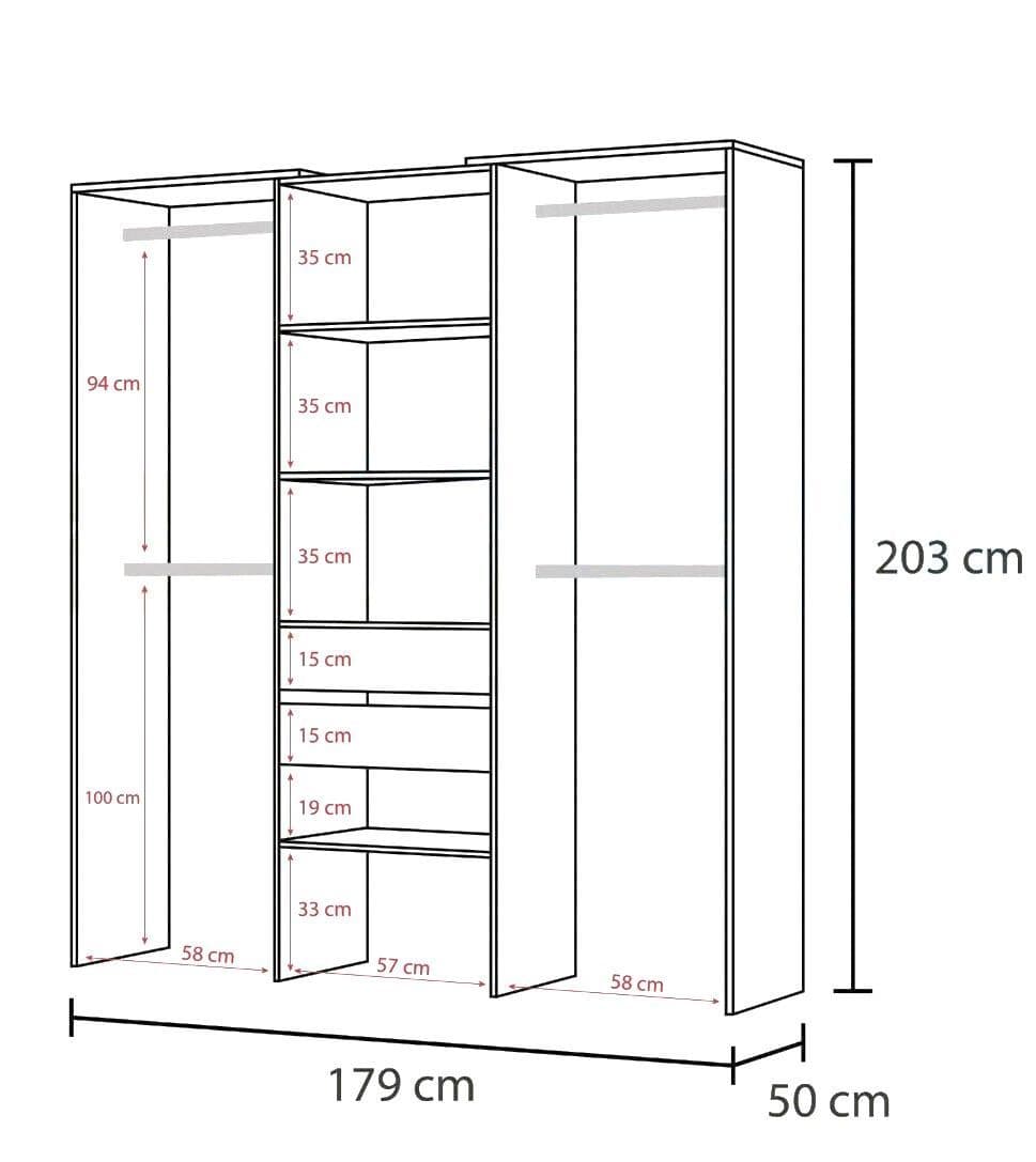 Flow Open Door Wardrobe in Ash Grey and White
