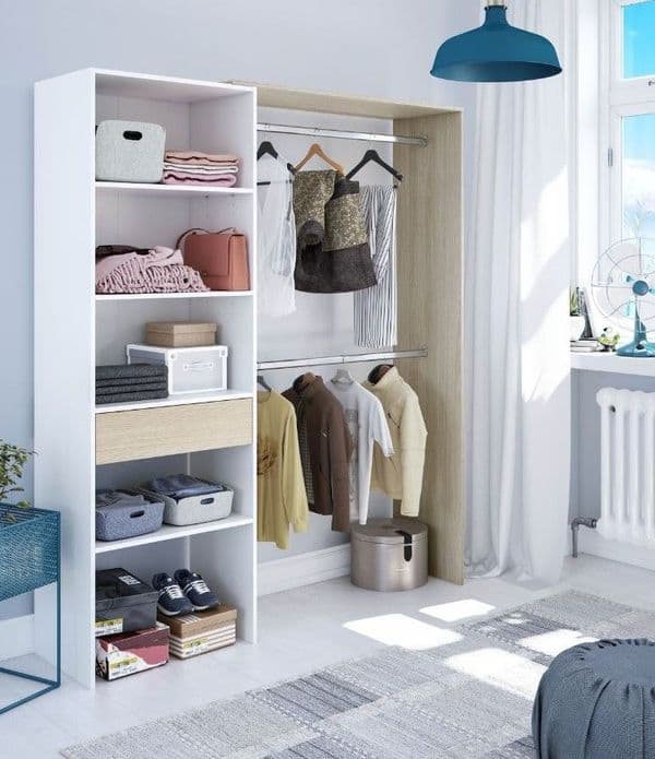 Jay Oak and White Open Door Wardrobe With Shelves And Rail- 0R8558O