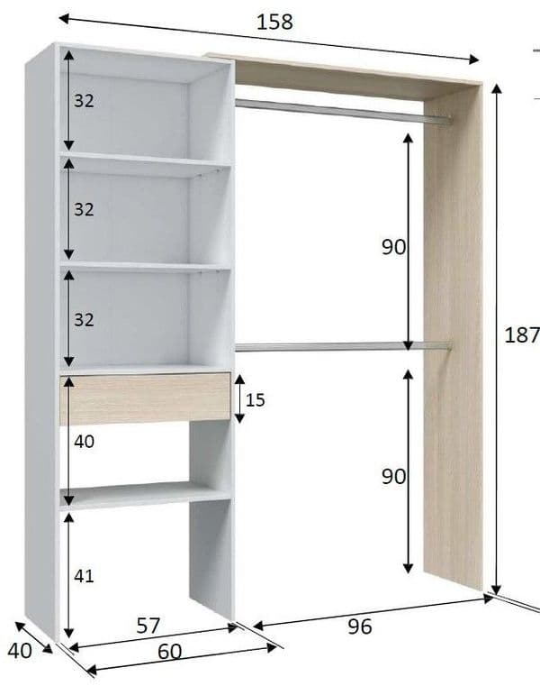 Jay Oak and White Open Door Wardrobe With Shelves And Rail- 0R8558O