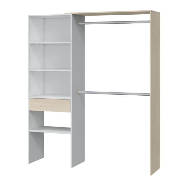 Jay Oak and White Open Door Wardrobe With Shelves And Rail- 0R8558O