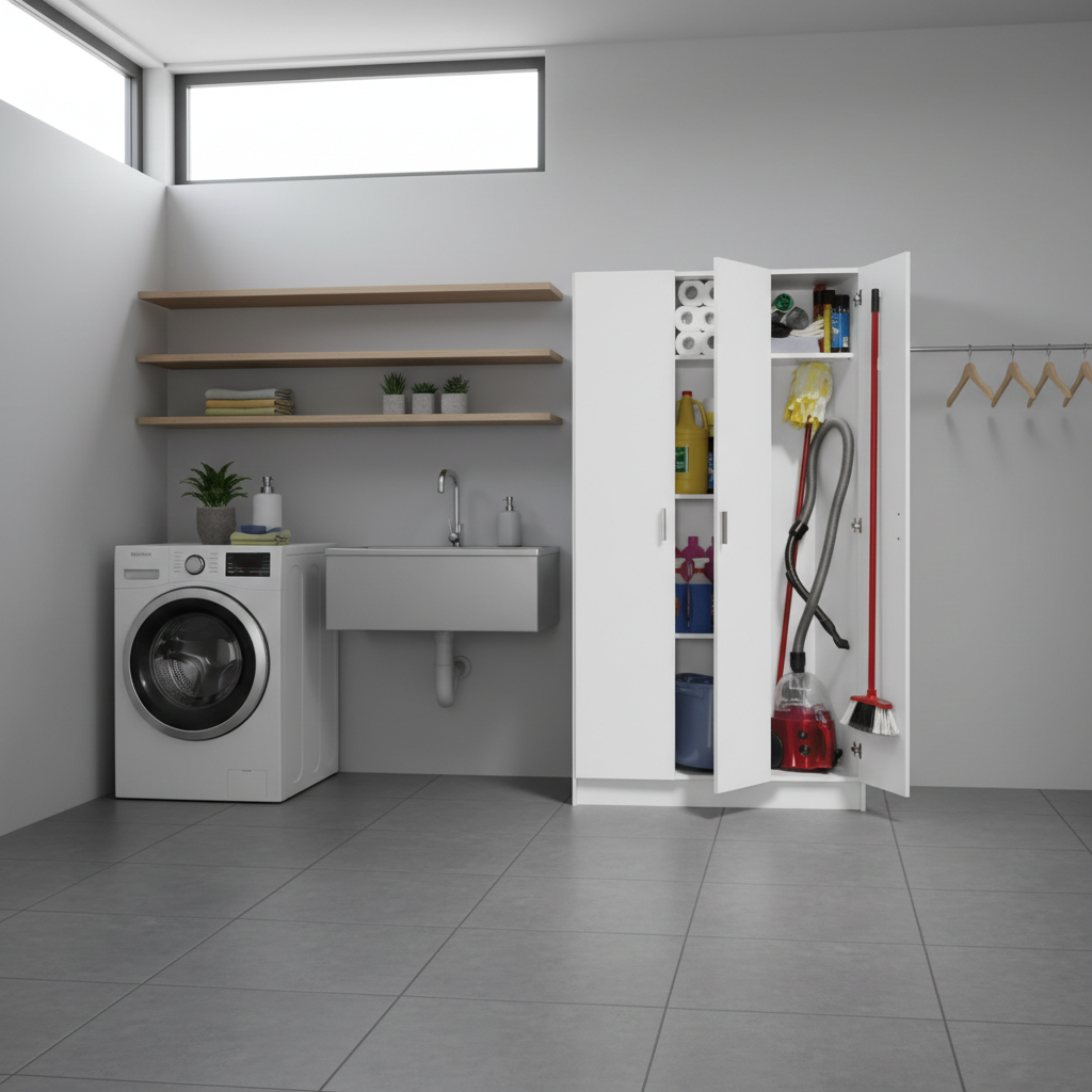 Romario White 3 Door Uitlity Kitchen Storage Cabinet Cupboard