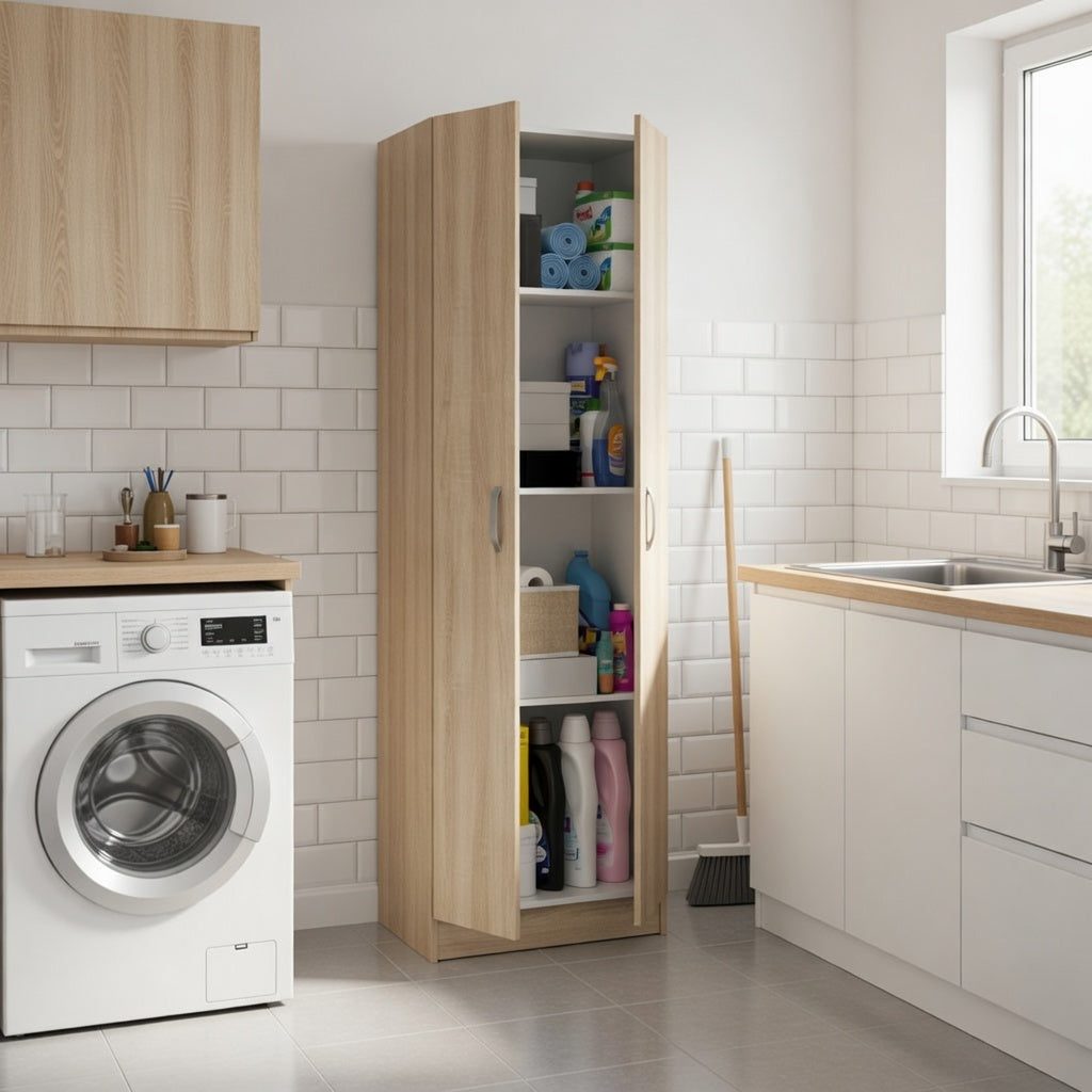 Lazar Oak Effect Tall 2 Door Universal Storage Utility Cupboard - 007144R