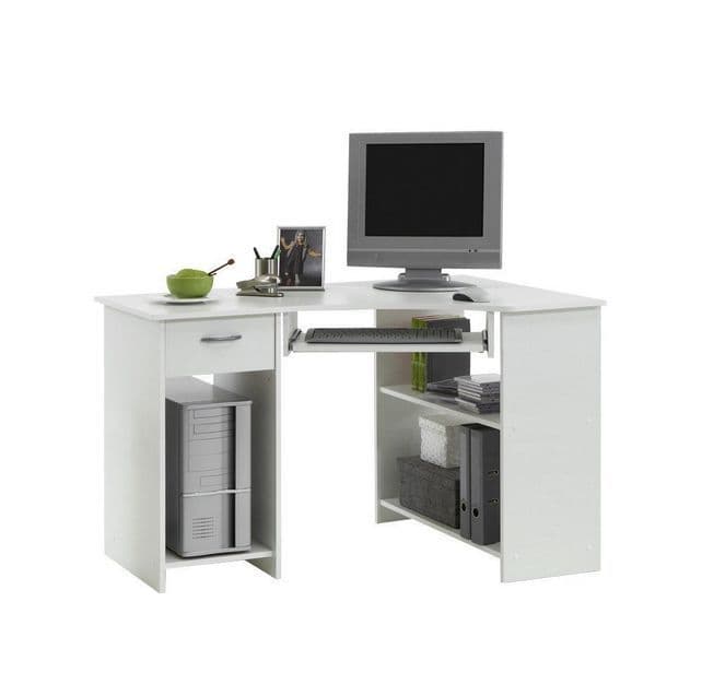 Alexis White Corner Computer Office Desk With Drawer 350-001