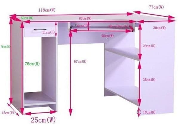 Alexis White Corner Computer Office Desk With Drawer 350-001