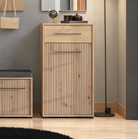 Lantier Slatted Artisan Oak Effect 1 Door Low Narrow Hallway Sideboard Storage Unit - 11013433