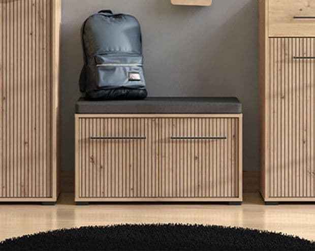 Lantier Slatted Artisan Oak Effect 2 Door Compact Hallway Shoe Storage Bench - 11013432