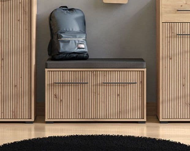 Lantier Slatted Artisan Oak Effect 2 Door Compact Hallway Shoe Storage Bench - 11013432