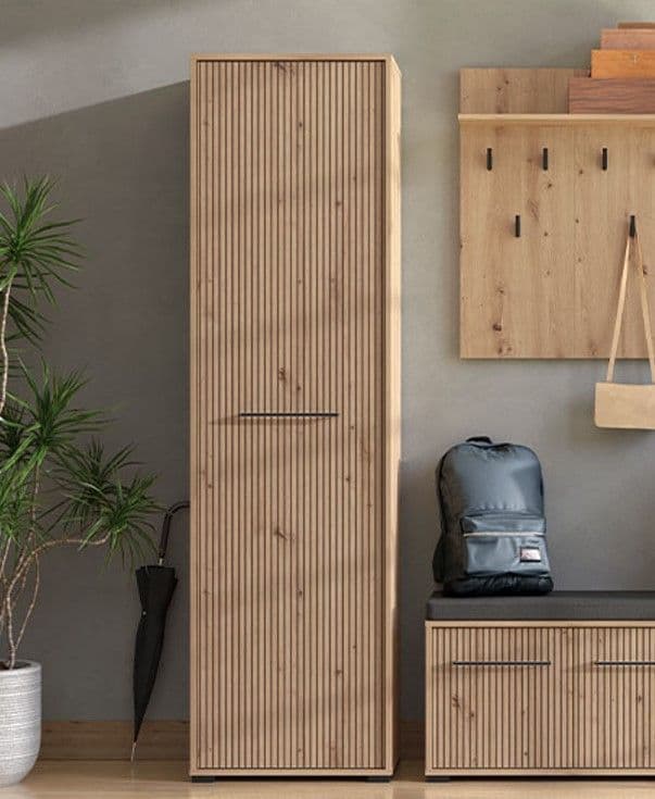Lantier Slatted Artisan Oak Effect Tall Narrow Shallow Depth Wardrobe for Small Spaces 11013431