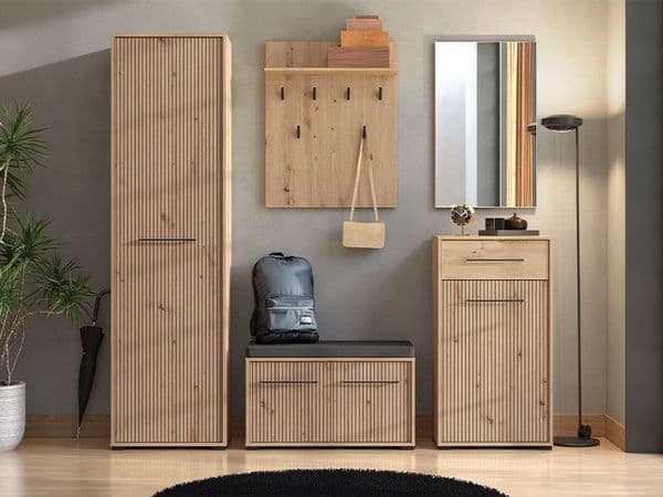 Lantier Slatted Artisan Oak Effect Tall Narrow Shallow Depth Wardrobe for Small Spaces 11013431