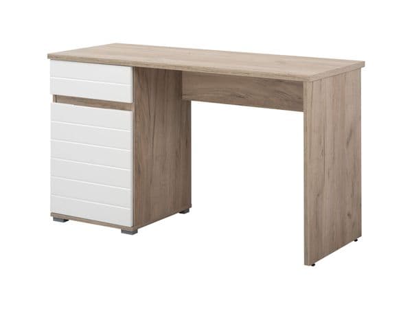 Verona Oak and White Gloss Desk With Drawer and Cupboard- 11008650