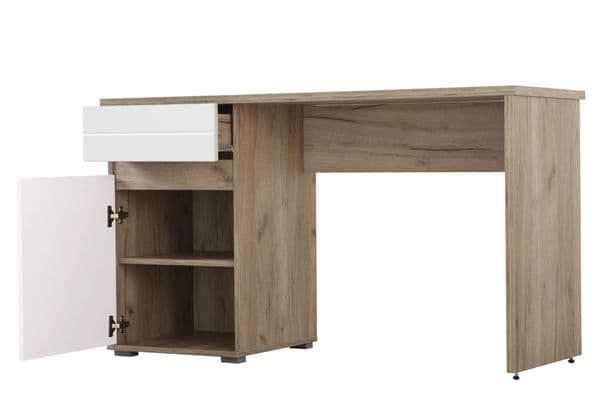 Verona Oak and White Gloss Desk With Drawer and Cupboard- 11008650