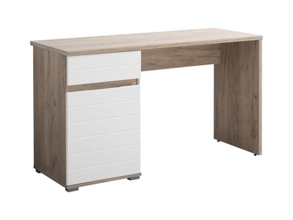 Verona Oak and White Gloss Desk With Drawer and Cupboard- 11008650