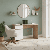 Verona Oak and White Gloss Desk With Drawer and Cupboard- 11008650