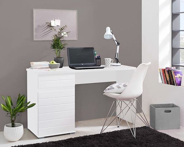 Havana White Gloss Computer Desk With Drawer and Cupboard - 11011771