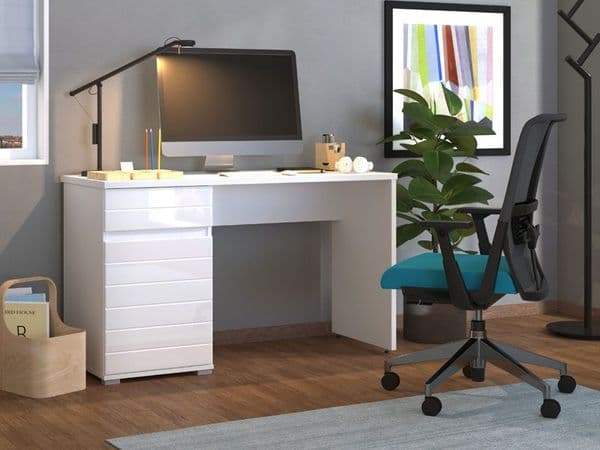 Havana White Gloss Computer Desk With Drawer and Cupboard - 11011771