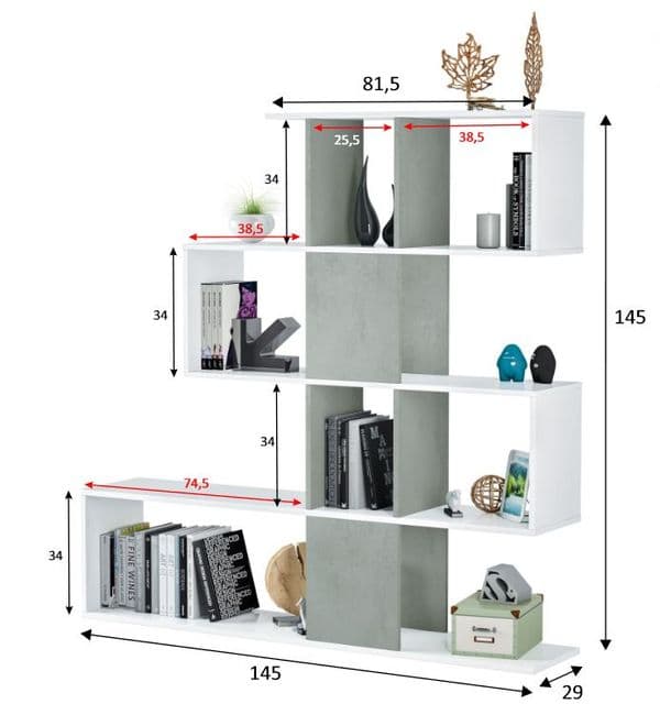 Nahlia Zig Zag Bookcase Grey and White - 0L2251A