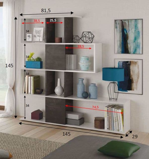 Nahlia large Zig Zag Bookcase Oxide Dark Brown and Artic White- 1X2251A