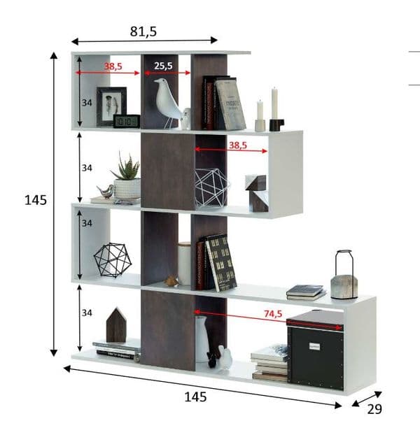 Nahlia large Zig Zag Bookcase Oxide Dark Brown and Artic White- 1X2251A