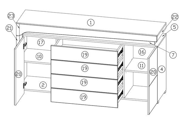 Serava 2 Door 4 Drawer Large Modern Grey and White Gloss Sideboard With Lights - WHK-3- N13